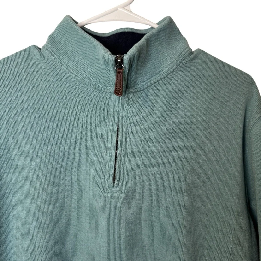 Lands' End Bedford Rib Quarter Zip Pullover Sweater Blue Green Mens Medium - Picture 2 of 8